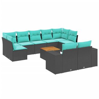 vidaXL Set Divani Da Giardino 10 Pz Con Cuscini Nero In Polyrattan Vidaxl