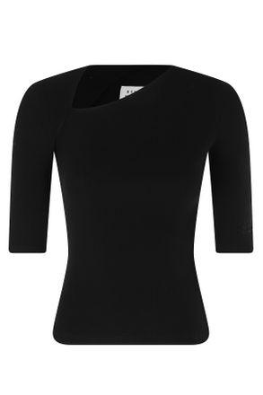 Maison Margiela Black Asymmetrical Ribbed Trim Cotton-Blend Top