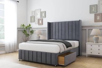Comfort Beds Serena Plush Divan Base 2 Drawers - 54 Wingback-Footboard in Dark Grey | Size: Small Double
