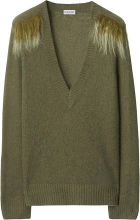Burberry Maglione con bordo in shearling - Verde