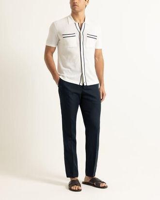 Orlebar Brown Keeling Classic Fit Cotton Silk Knitted Shirt in White Sand/night Iris at Nordstrom, Size Xx-Large