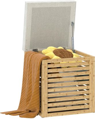 OEM Ba&uacute;l De Almacenaje Para Dormitorio 54,7l Con Asiento Desmontable Marco De Bamb&uacute; 40x40x47 Cm Gris Y Natural