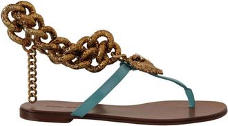 Dolce & Gabbana Flat Sandalen - Dames - Sandalen - Veelkleurig - 35 1/2 EU - Leer - Schoenen