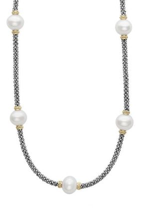 Lagos Luna Cultured Pearl Station Necklace in Silver at Nordstrom, Size 16