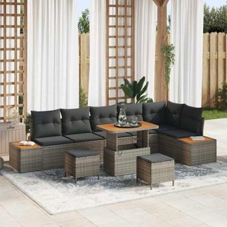vidaXL Conjunto De Sof&aacute; De Jard&iacute;n Con Coj&iacute;n 9 Pcs Gris Polirat&aacute;n Vidaxl