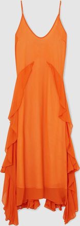 Reiss Womens Orange Ruffle Detail Maxi Dress, Size: 12