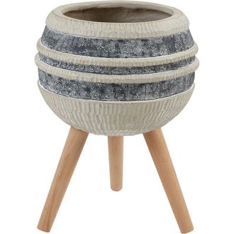 Beliani Beliani - Soporte Para Maceta Boho Alta Magnesio Soporte De Madera A Rayas Beige Y Gris Athyrium