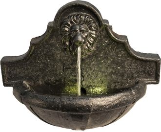 Teamson Home Fuente De Agua Con Luces Y Bomba Para Jard&iacute;n Y Exteriores, Fuente De Agua Montada En La Pared, Adorno Cascada De Piedra Con Cabeza De Le&oacute;n Para Interi