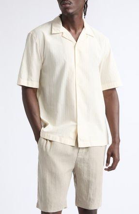 Sunspel Textured Stripe Camp Shirt in Ecru at Nordstrom, Size Xx-Large