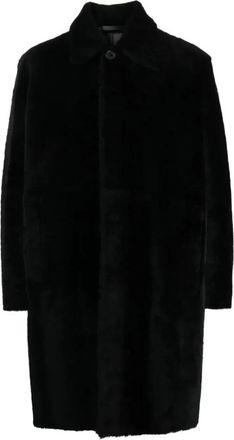 Paul Smith Single-Breasted Coats, male, Black, L, Black Leather Single-Breasted Coat