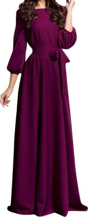 Generic 2025 Womens Long Sleeve Evening Dress - Vintage Dress High Waist Tie Long Solid Color Pleated Vintage Large Size Casual Chic and Elegant Prom Mature T