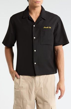 PacSun Ribbon Embroidered Camp Shirt in Black at Nordstrom, Size X-Large