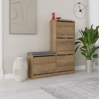 Dmora Sapatero Velma, Mueble Guardazapatos 8 Pares, 4 Puertas, 8 Compartimentos, 105x26x119h Cm Roble Marr&oacute;n