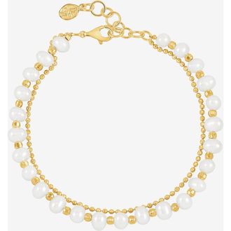 Dower & Hall White Freshwater Timeless Pearl Bracelet in Yellow Gold Vermeil at Nordstrom, Size 8