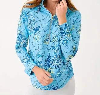 Lilly Pulitzer Upf 50+ Skipper Popover Blouse In Bellevue Blue