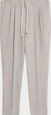Brunello Cucinelli Mens Linen and Wool Pleated Drawstring Pants