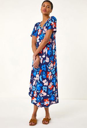 Roman Floral Asymmetric T-Shirt Dress