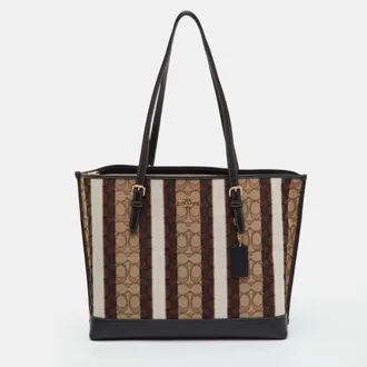 Coach Mollie Multicolor Chalk Signature Canvas And Leather Stripe Tote