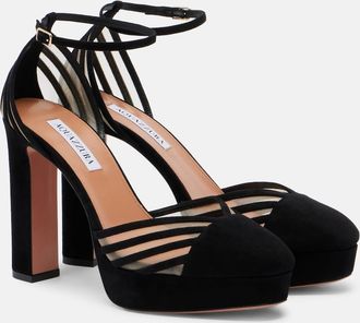 Aquazzura Alana suede and mesh platform pumps