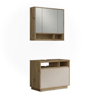 Vicco Conjunto De Muebles De Ba&ntilde;o Beatrice, Cachemira/roble Artesanal, Lote De 2, Vicco