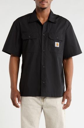 Carhartt Work in Progress Craft Short Sleeve Poplin Button-Up Work Shirt in Black at Nordstrom, Size X-Large