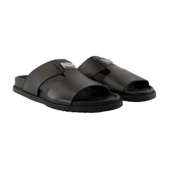 Dolce & Gabbana Mens Calfskin Leather Slide Black Sandal
