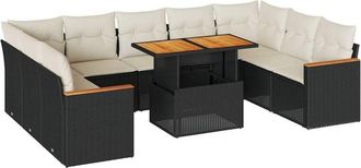 vidaXL Vidaxl - 10 Piece Garden Sofa Set with Cushions Black Poly Rattan Acacia