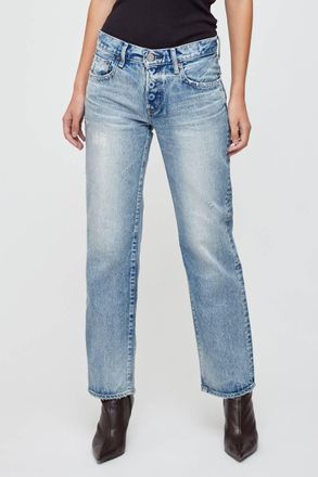 Moussy Aurantia Low Rise Straight Pants In Light Blue