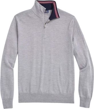 Brooks Brothers Merino Half-Zip Gebreide Coltrui - Heren - Coltruien - Grijs - XL - Wol - Truien & Vesten