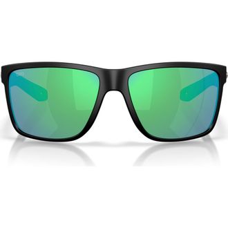 Costa Broadbill II XL 62mm Polarized Oversize Rectangular Sunglasses in Matte Black /Green at Nordstrom