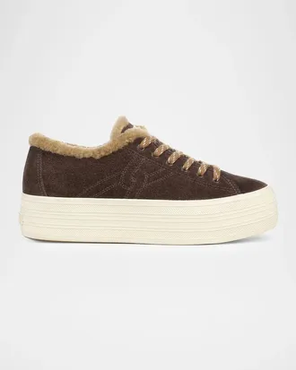 Veronica Beard Truett Shearling-Lined Suede Platform Sneakers