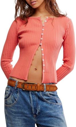 Free People Tilly Rib Long Sleeve Button-Up Top in Crabapple at Nordstrom, Size X-Small