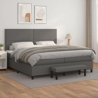 vidaXL Vidaxl - Cama Box Spring Con Colch&oacute;n Cuero Sint&eacute;tico Gris 200x200 Cm