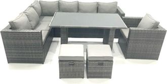 Fimous Fimous Outdoor Lounge Rattan Corner Sofa Set Garden Furniture Rectangular Dining Table Chair 8 Seater