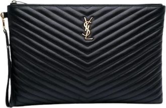 Saint Laurent Pre-owned Clutches, female, Black, Size: ONE SIZE Pre-owned Quilted Leather Clutch