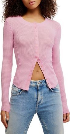 Free People Going Places Pointelle Stitch Snap Front Top in Orchid Smoke at Nordstrom, Size X-Small