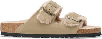 Birkenstock Womens Arizona Shearling Sandals In Taupe