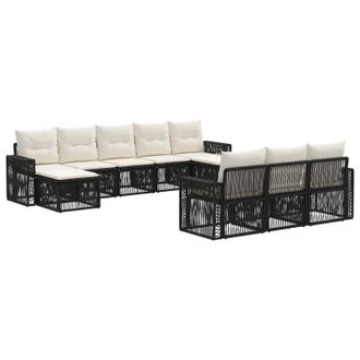 vidaXL Conjunto De Sof&aacute;s De Jard&iacute;n 10 Pcs Negro Y Blanco Crema Vidaxl