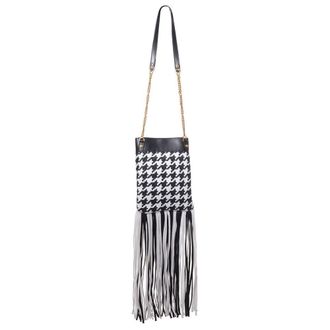 Versace Houndstooth and Fringe Leather Shoulder Bag - Black