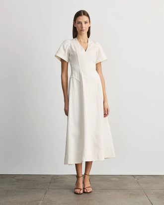 Tanya Taylor Renzo Midi Dress In Chalk
