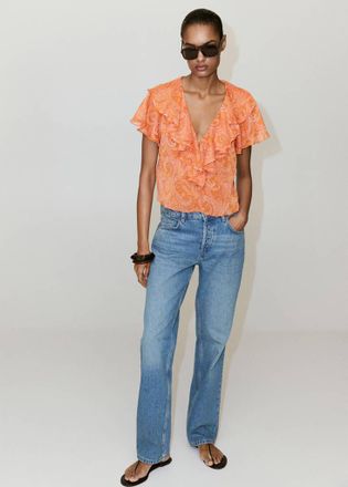 Mango Blusa stampata volant arancione - Donna - XS - MANGO