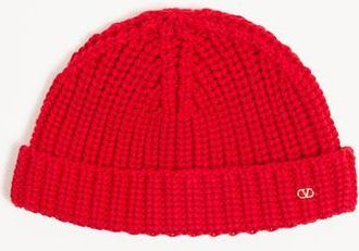Valentino Garavani VLOGO SIGNATURE KNITTED COTTON BEANIE Man RED UNI