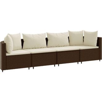 vidaXL Set De Sof&aacute;s De Jard&iacute;n 4 Pzas Y Cojines Rat&aacute;n Sint&eacute;tico Marr&oacute;n Vidaxl