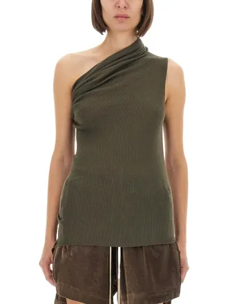 Rick Owens Green Knitted One Shoulder Top