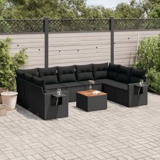 vidaXL Vidaxl - Set De Sof&aacute;s De Jard&iacute;n 10 Pzas Cojines Rat&aacute;n Sint&eacute;tico Negro