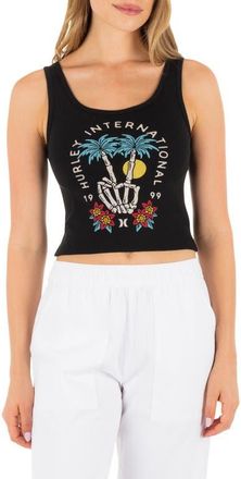 Hurley Peacebone Crop Cotton Graphic Tank in Black at Nordstrom, Size X-Small
