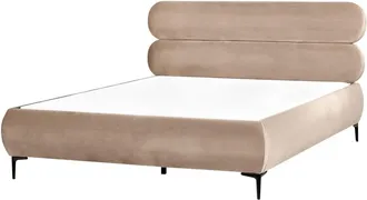 Beliani Cama matrimonial de tejido beige 160x200