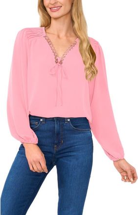 CeCe by Cynthia Steffe Circle Trim Pintuck Top in Confetti Pink at Nordstrom, Size Large