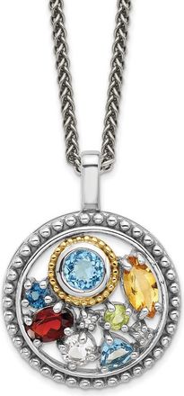 Diamond2Deal Sterling Silver with 14k Accent Multi Gemstone Round Pendant Necklace