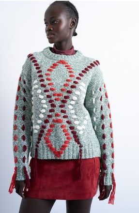 Topshop Embroidered Argyle Sweater in Light Green at Nordstrom Rack, Size X-Small
